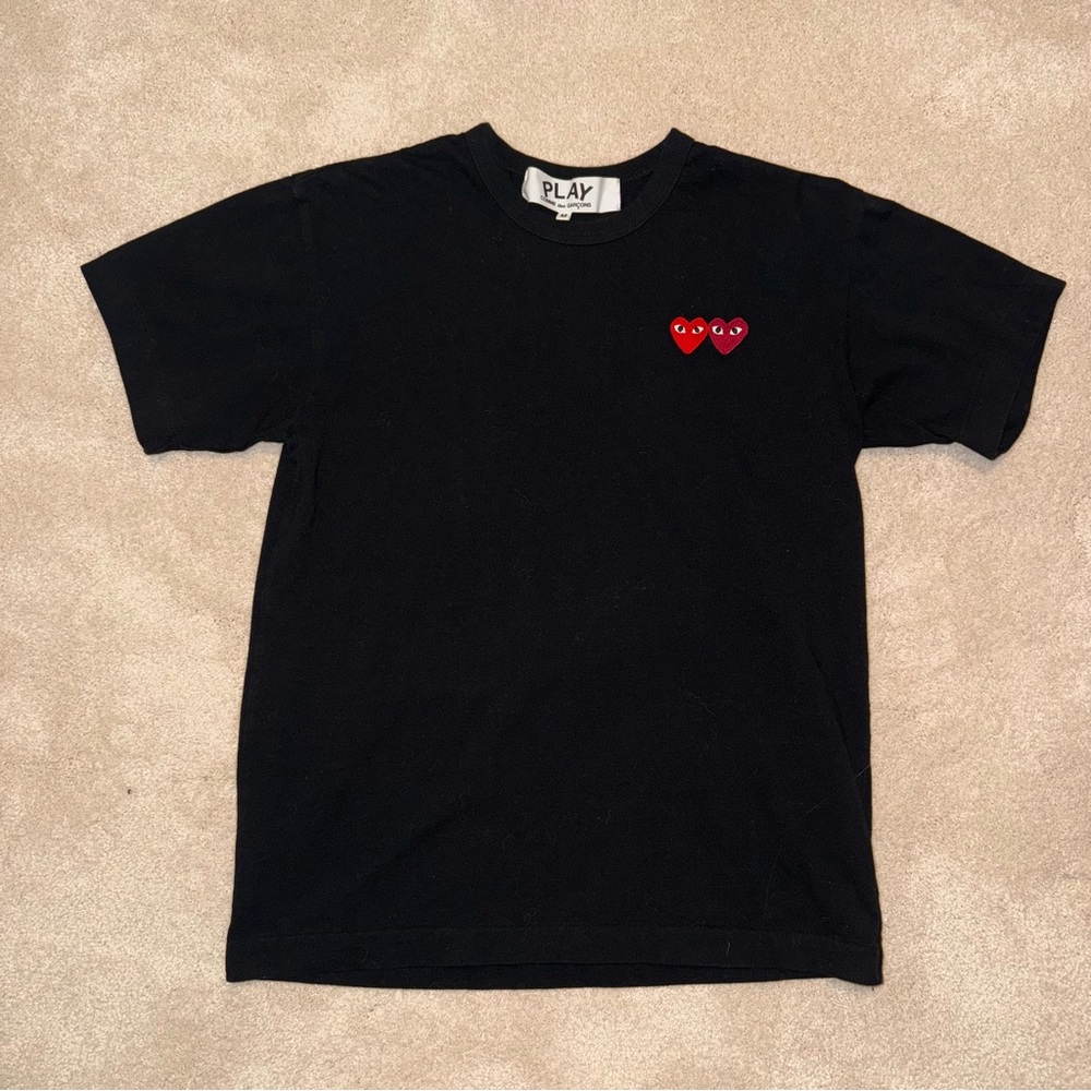 Comme des Garcons Black Tee with Double Red Heart